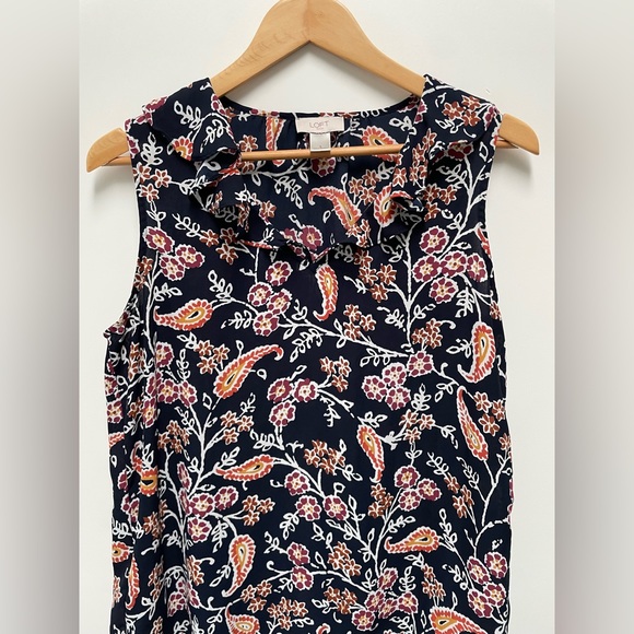 Loft Outlet, Sleeveless Top, Floral Tropical Pattern, Navy, Orange, Tan, Size:S - Picture 1 of 5